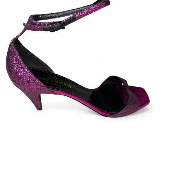 Saint Laurent Paris Glitter Fuchsia Kitten Heel Sandal EU 37.5 NWOB - Picture 9 of 16